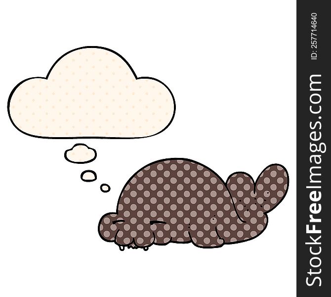 cartoon seal with thought bubble in comic book style