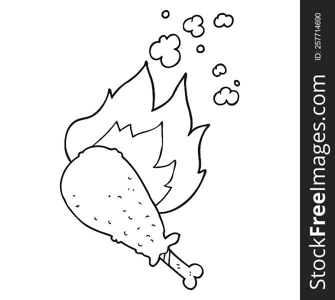 freehand drawn black and white cartoon cooked chicken leg