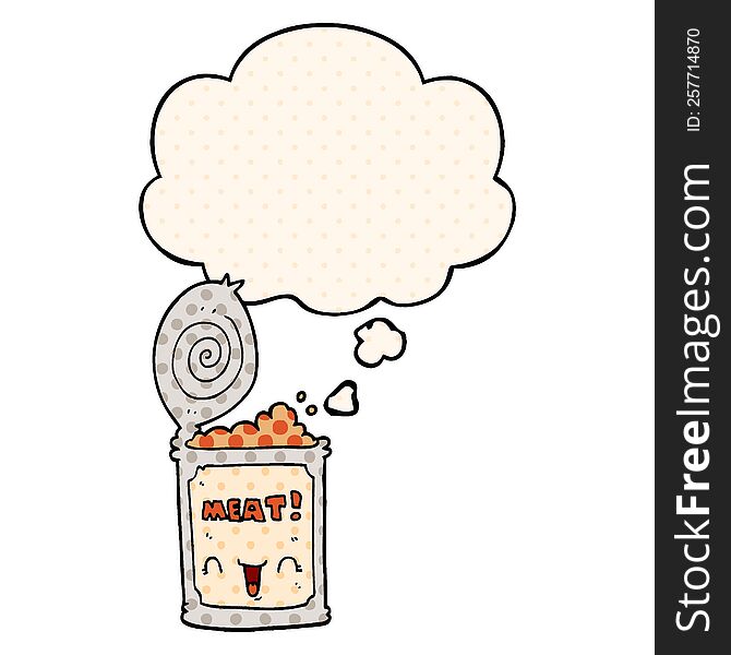 cartoon canned meat with thought bubble in comic book style