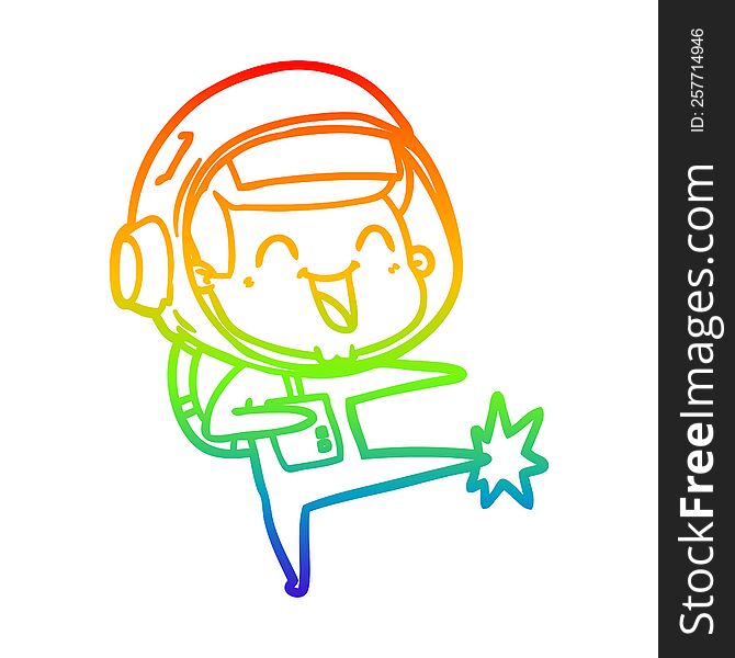 Rainbow Gradient Line Drawing Happy Cartoon Astronaut