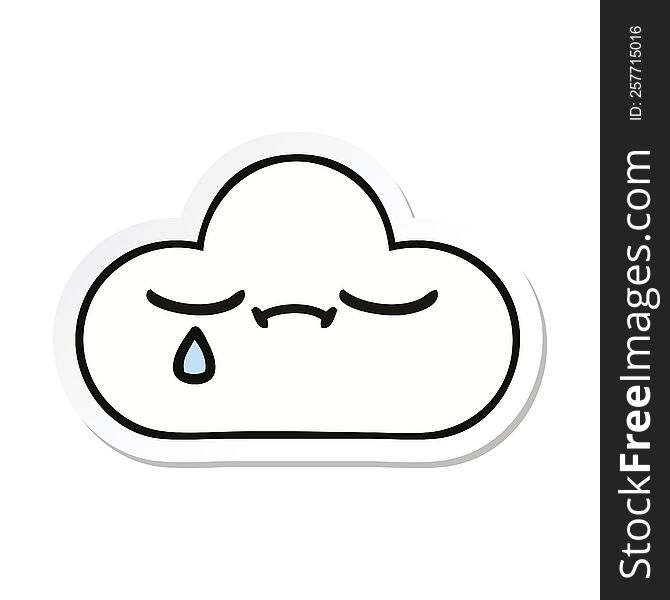 Sticker Of A Cute Cartoon Sad Cloud