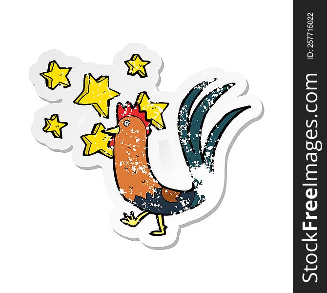 retro distressed sticker of a cartoon prize cockerel