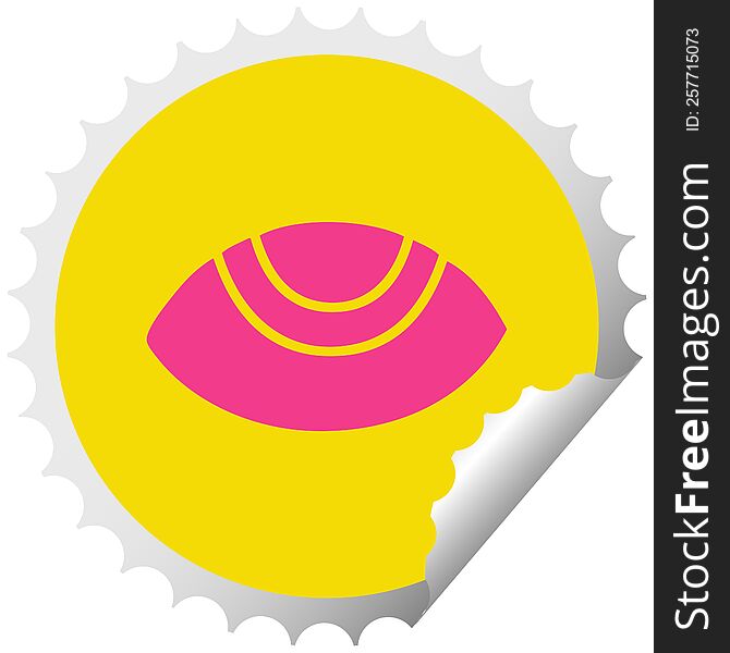 circular peeling sticker cartoon of a eye looking up