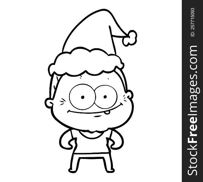 Line Drawing Of A Happy Old Woman Wearing Santa Hat