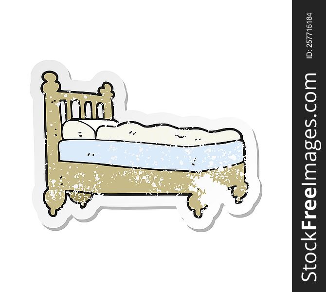 Retro Distressed Sticker Of A Cartoon Bed