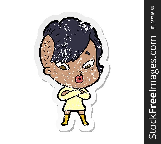 distressed sticker of a cartoon surprised girl