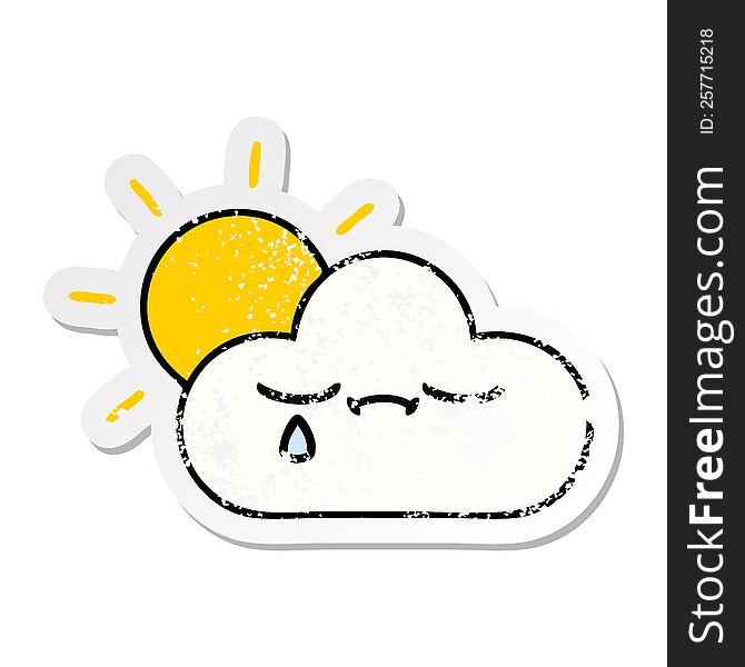Distressed Sticker Of A Cute Cartoon Sunshine And Cloud