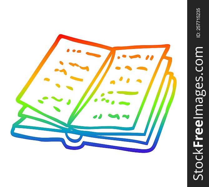 rainbow gradient line drawing of a cartoon open book
