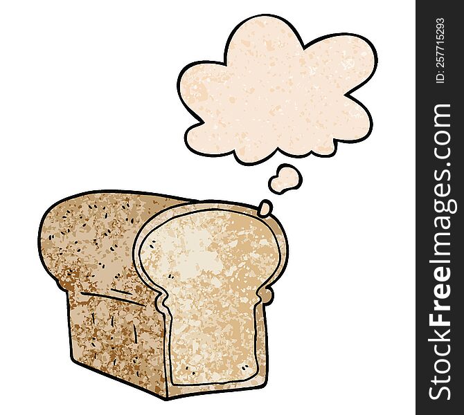 cartoon loaf of bread with thought bubble in grunge texture style. cartoon loaf of bread with thought bubble in grunge texture style