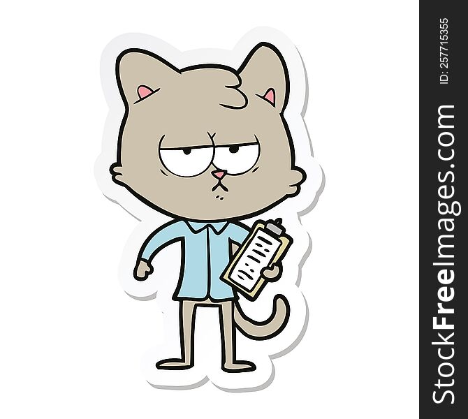sticker of a bored cartoon cat taking survey