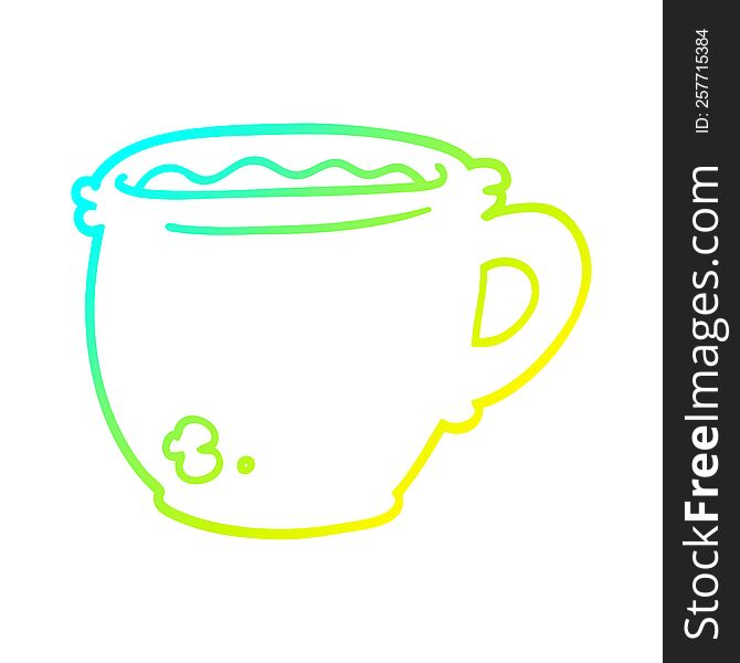 cold gradient line drawing of a cartoon hot cup of coffee