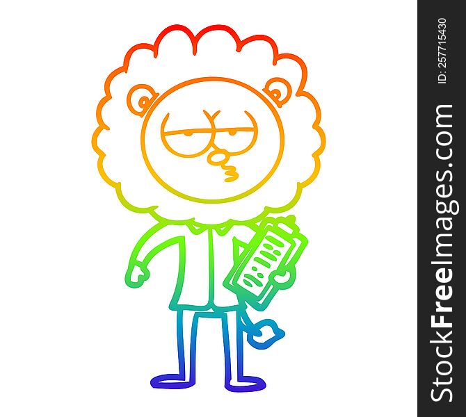 rainbow gradient line drawing cartoon bored lion manager
