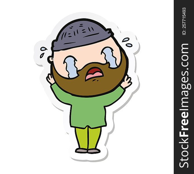 Sticker Of A Cartoon Bearded Man Crying