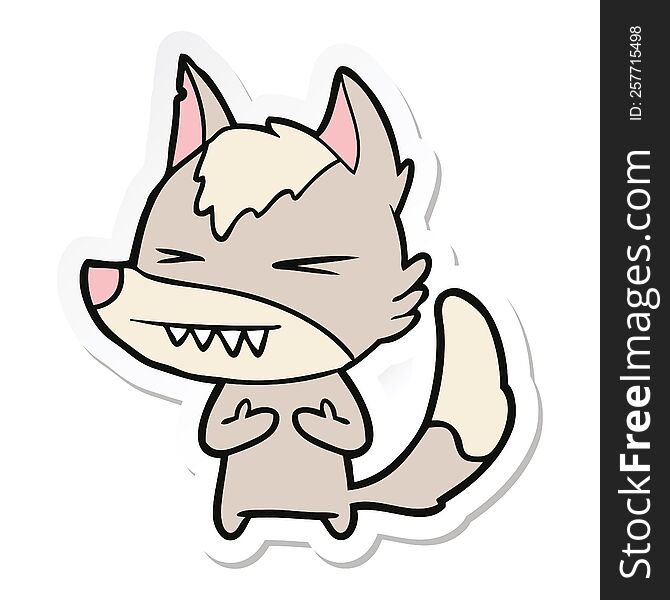 sticker of a angry wolf cartoon