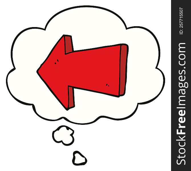 cartoon pointing arrow with thought bubble. cartoon pointing arrow with thought bubble