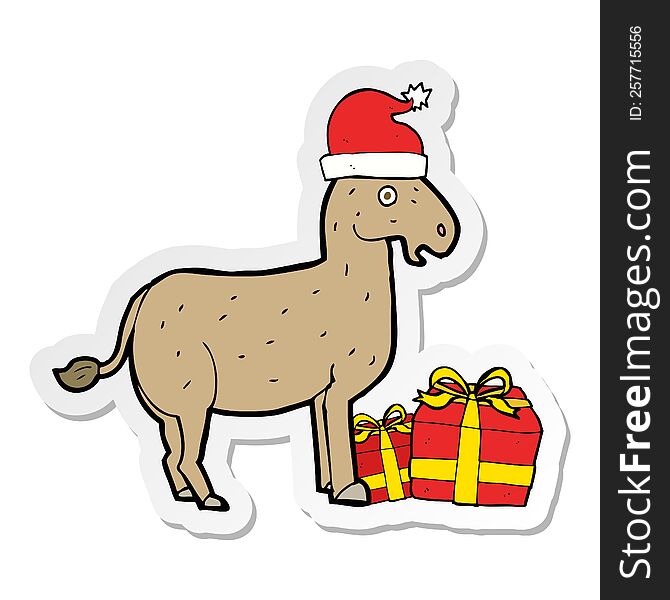 sticker of a cartoon christmas donkey