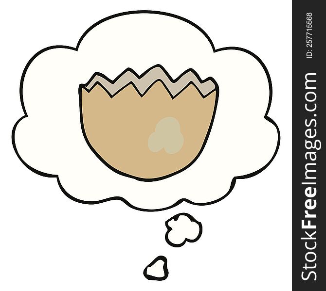 cartoon cracked eggshell with thought bubble. cartoon cracked eggshell with thought bubble