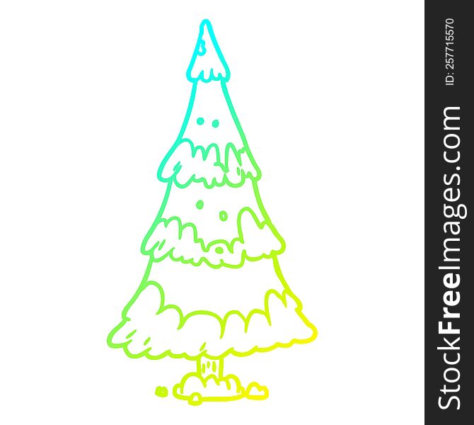 cold gradient line drawing of a snowy christmas tree