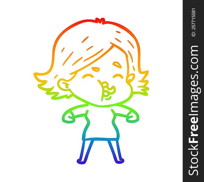 rainbow gradient line drawing of a cartoon girl pulling face