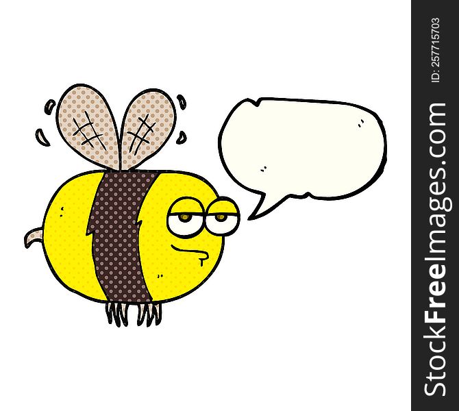 freehand drawn comic book speech bubble cartoon unhappy bee