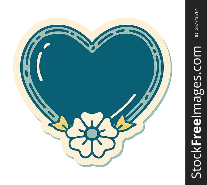 Tattoo Style Sticker Of A Heart And Flower