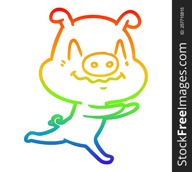 Rainbow Gradient Line Drawing Nervous Cartoon Pig Running