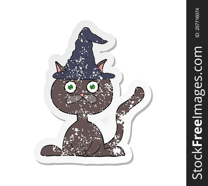 retro distressed sticker of a cartoon halloween cat