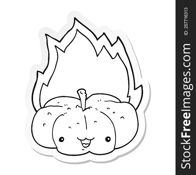 Sticker Of A Cartoon Flaming Pumpkin