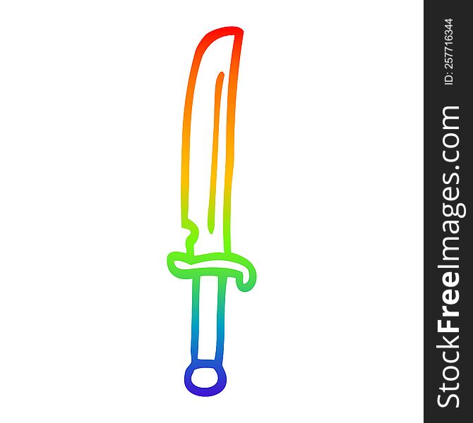 rainbow gradient line drawing of a cartoon bronze dagger