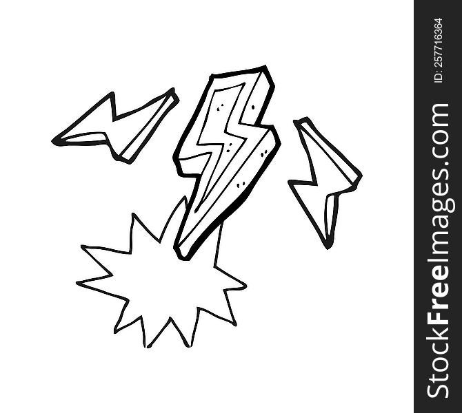 freehand drawn black and white cartoon lightning bolt doodle