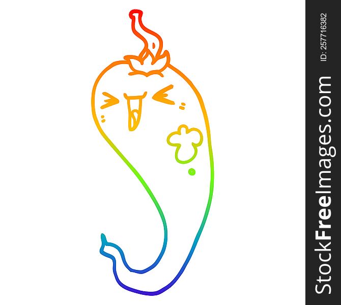Rainbow Gradient Line Drawing Cartoon Hot Chili Pepper