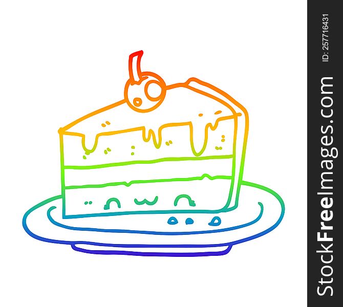 Rainbow Gradient Line Drawing Cartoon Cake