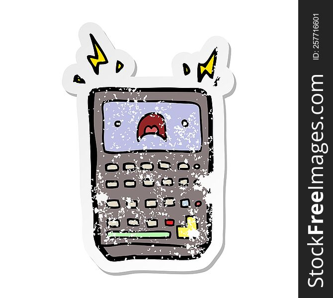 distressed sticker of a cartoon calculator