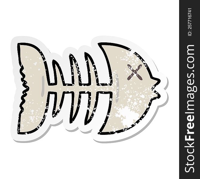 distressed sticker of a quirky hand drawn cartoon dead fish bone