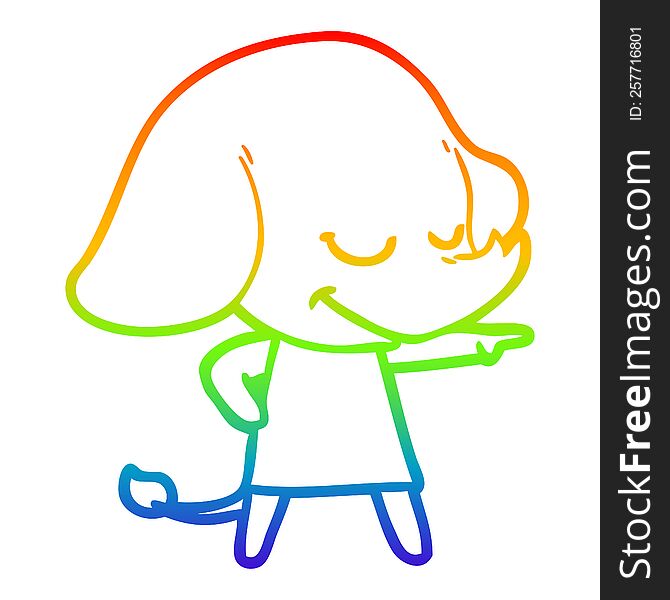 rainbow gradient line drawing of a cartoon smiling elephant