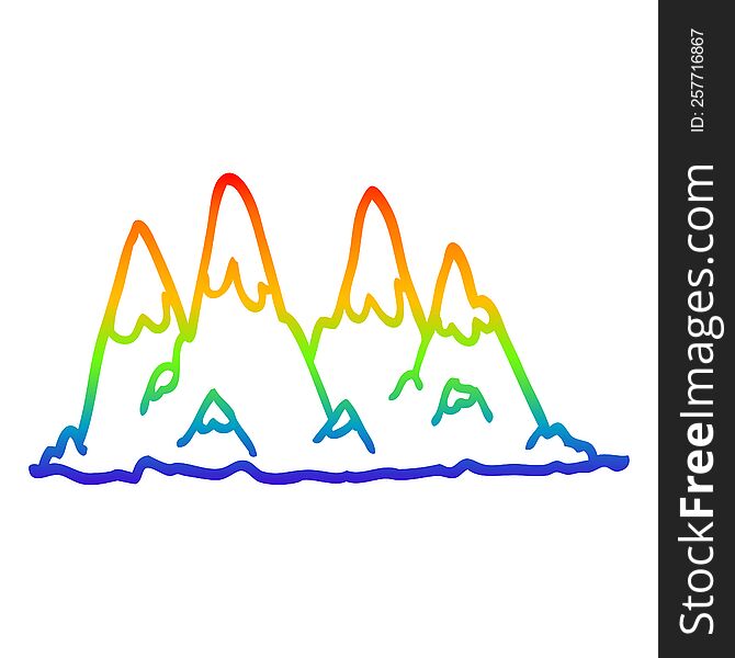Rainbow Gradient Line Drawing Cartoon Mountain Range