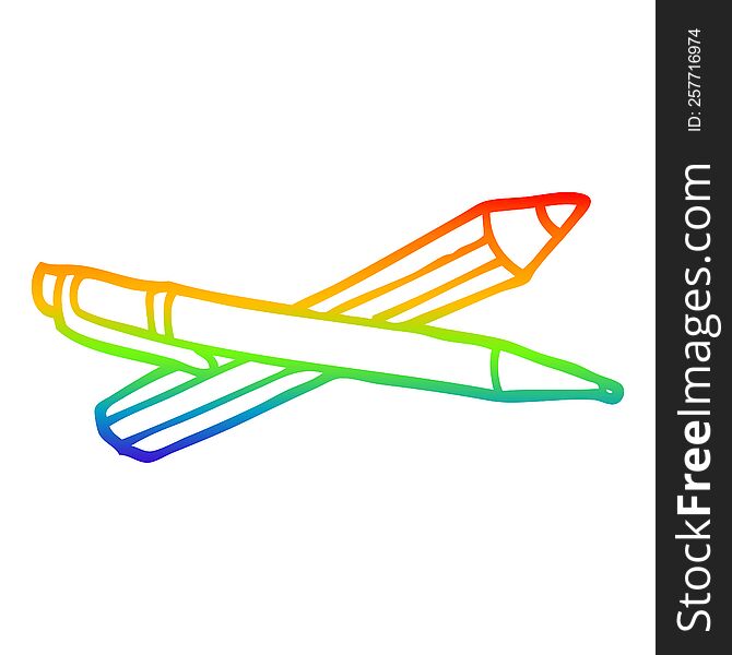 rainbow gradient line drawing of a cartoon pencil and pen