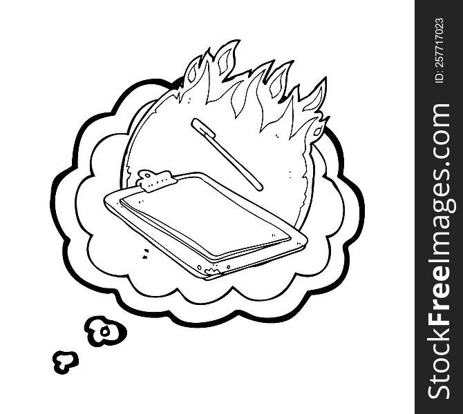 freehand drawn thought bubble cartoon clip board on fire