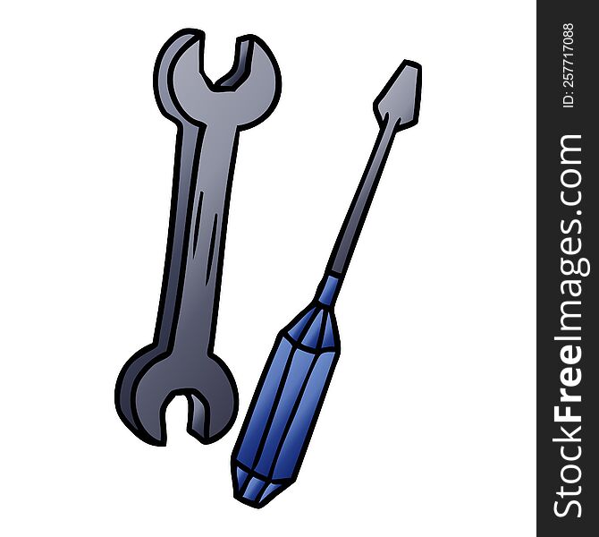 hand drawn gradient cartoon doodle of a spanner and a screwdriver