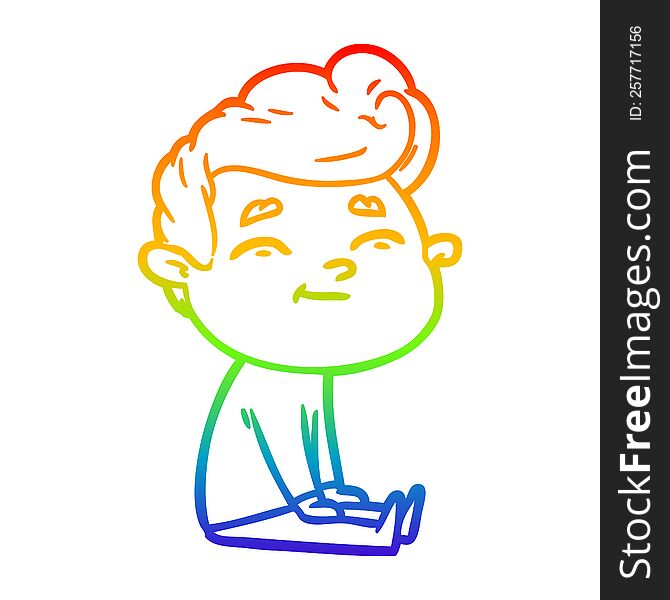 Rainbow Gradient Line Drawing Happy Cartoon Man Sitting