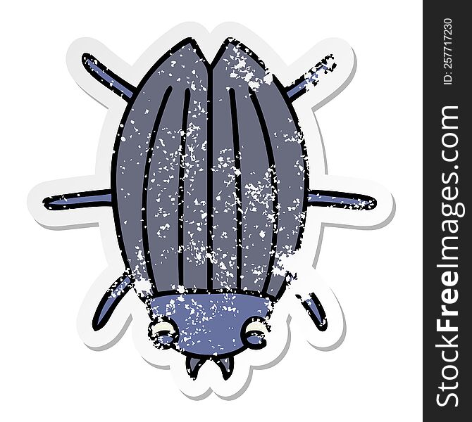 distressed sticker of a quirky hand drawn cartoon beetle
