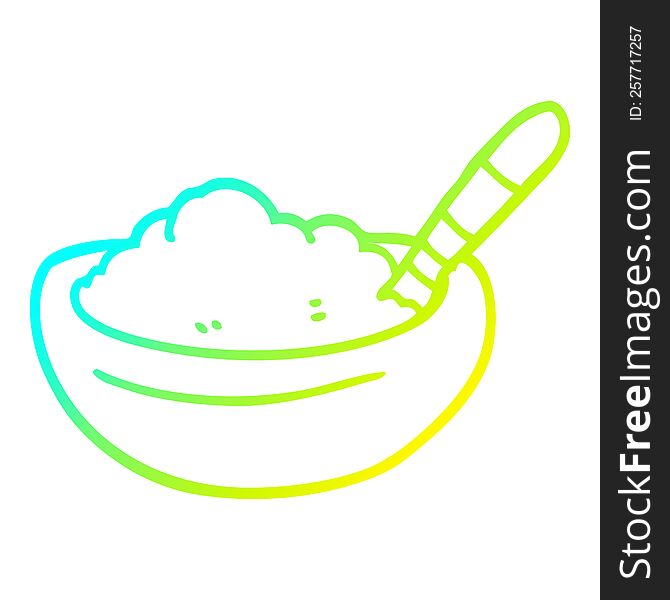 Cold Gradient Line Drawing Cartoon Bowl Of Mashed Potato