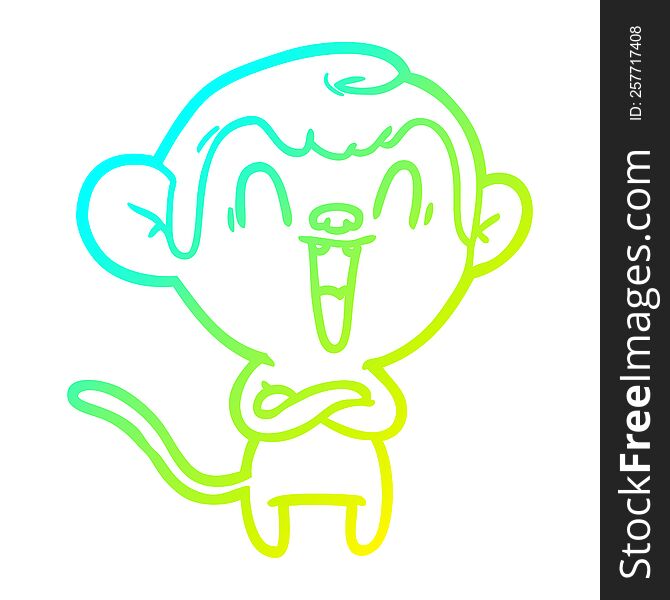 cold gradient line drawing of a cartoon laughing monkey