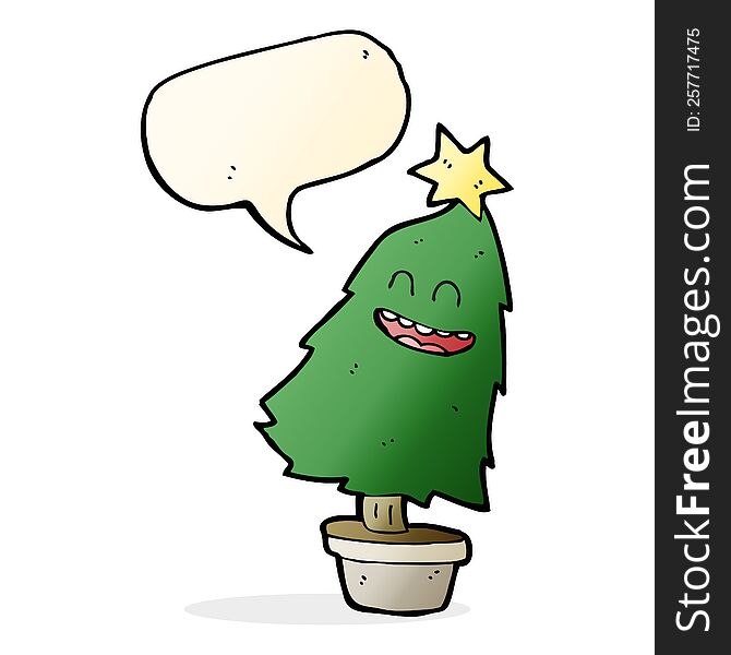 Cartoon Dancing Christmas Tree With Speech Bubble