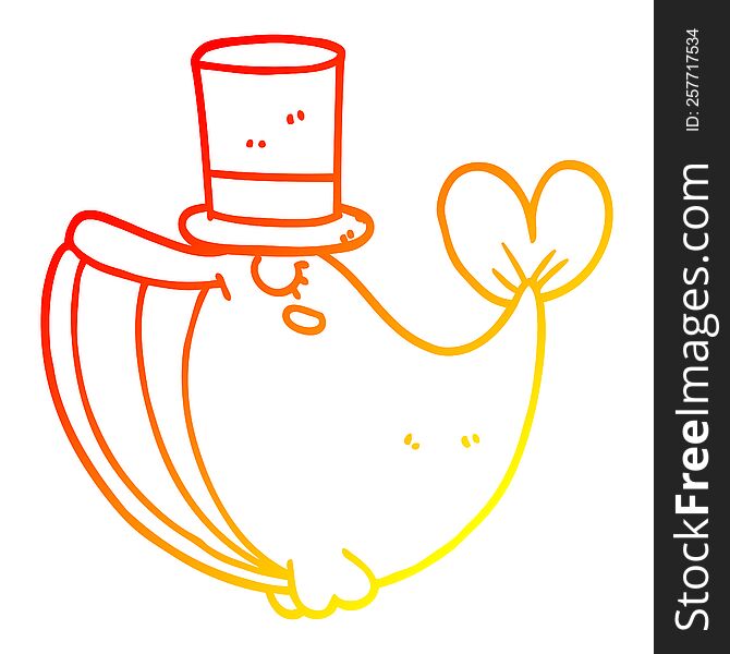 warm gradient line drawing of a cartoon whale with top hat