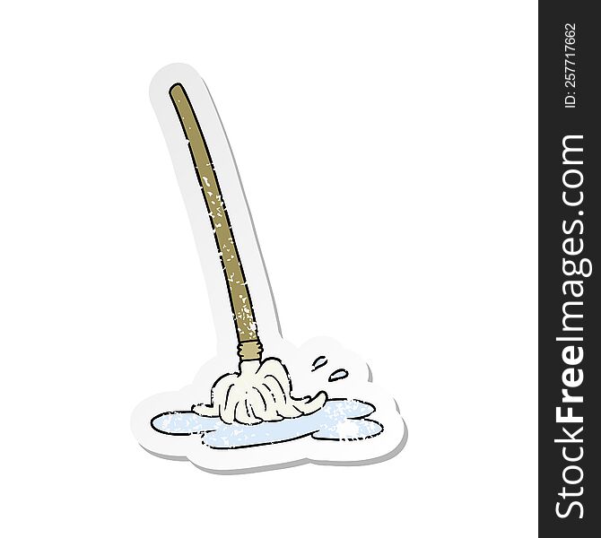distressed sticker of a wet cartoon mop