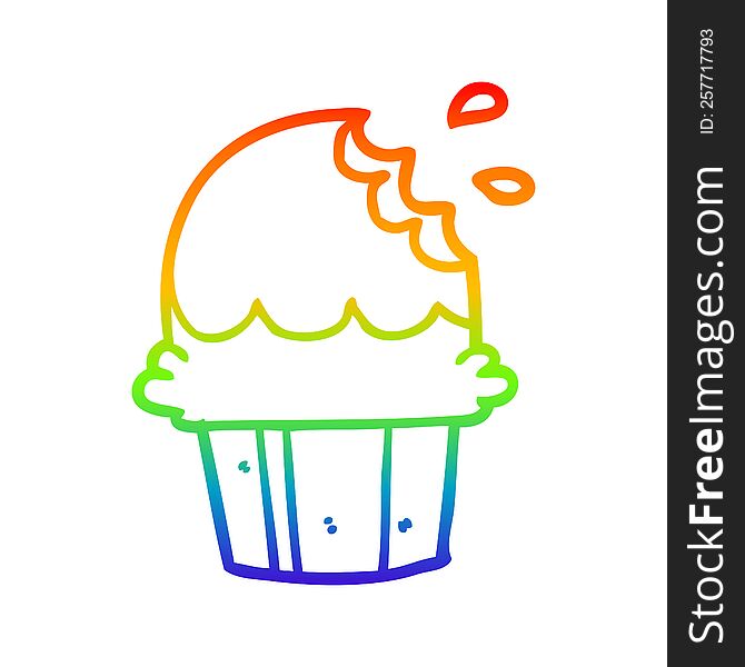 rainbow gradient line drawing of a chocolate cupcake