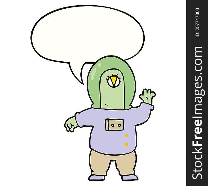 Cartoon Space Alien And Speech Bubble