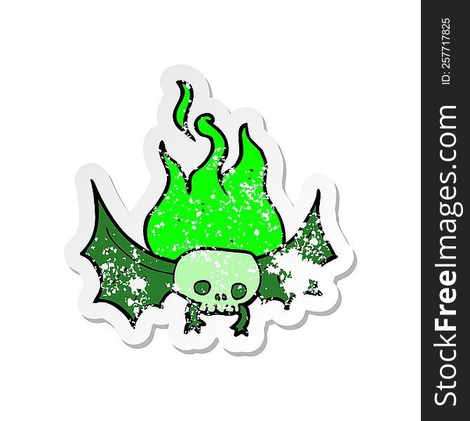 Retro Distressed Sticker Of A Cartoon Spooky Skull Bat