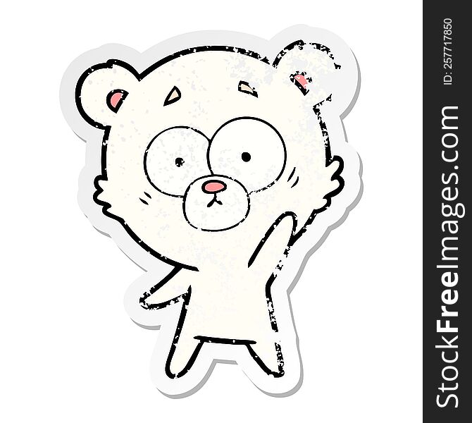 distressed sticker of a surprised polar bear cartoon